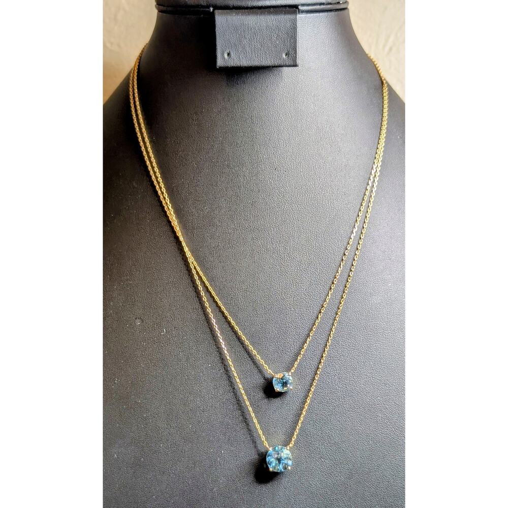 925 Sterling Vermeil Turkey Double Strand Blue Topaz Solitaire Pendant Necklace
